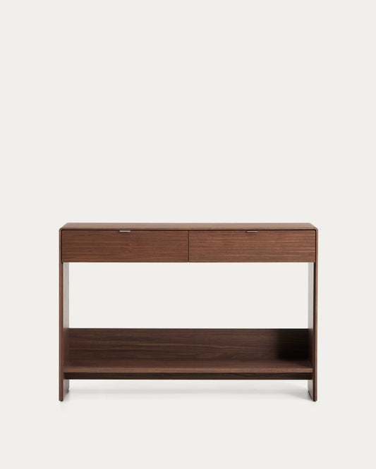 Console Norlen 2 tiroirs et étagère en placage de noyer FSC Mix Credit 120 x 81 cm