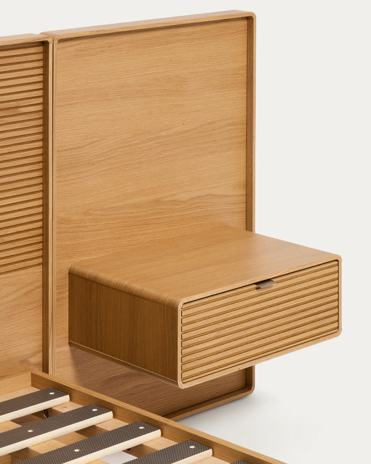 Lit Norlen avec 2 tables de nuit en placage de chêne avec finition naturelle et lumière LED pour matelas 160 x 200 cm FSC Mix Credit