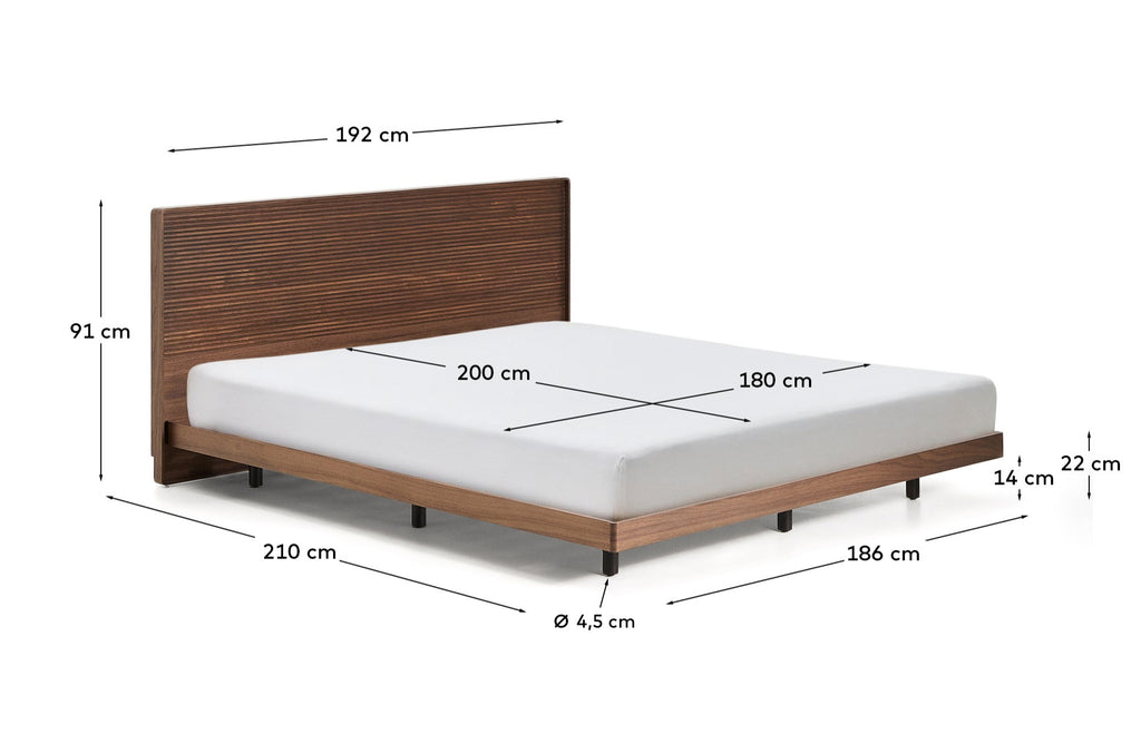 Lit Norlen en placage de noyer avec finition foncée et lumière LED pour matelas 180 x 200 cm FSC Mix Credit