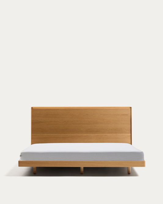 Lit Norlen en placage de chêne avec finition naturelle et lumière LED pour matelas 180 x 200 cm FSC Mix Credit