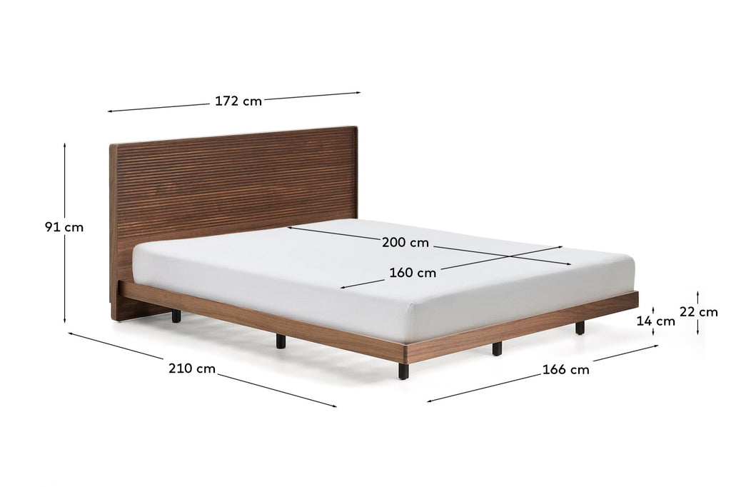 Lit Norlen en placage de noyer avec finition foncée et lumière LED pour matelas de 160 x 200 cm FSC Mix Credit