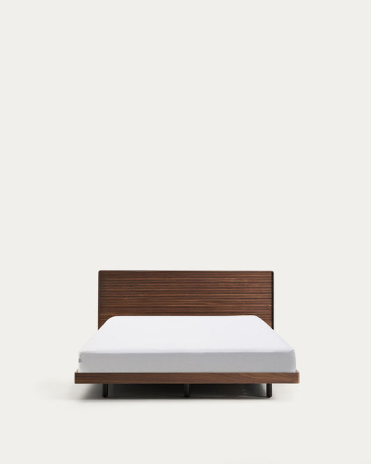 Lit Norlen en placage de noyer avec finition foncée et lumière LED pour matelas de 160 x 200 cm FSC Mix Credit