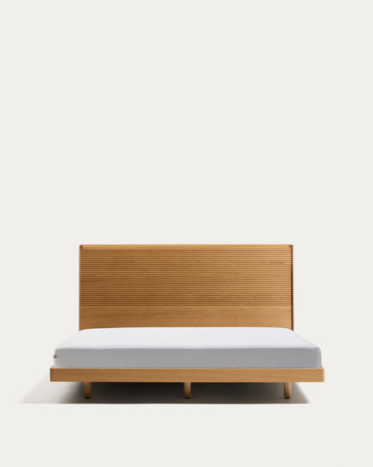 Lit Norlen en placage de chêne avec finition naturelle et lumière LED pour matelas 160 x 200 cm FSC Mix Credit