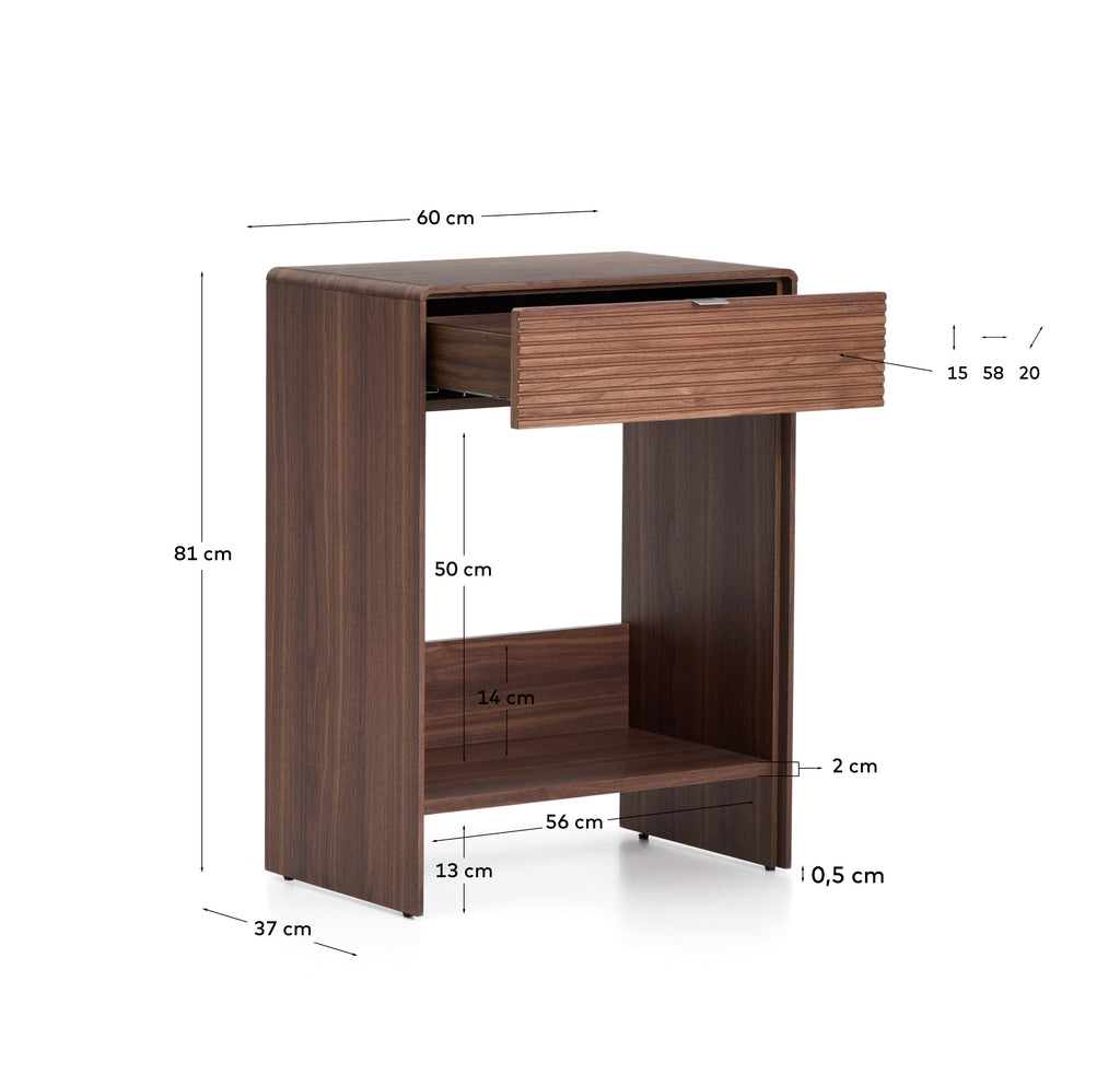 Console Norlen avec tiroir et étagère en placage de noyer FSC Mix Credit 60 x 81 cm
