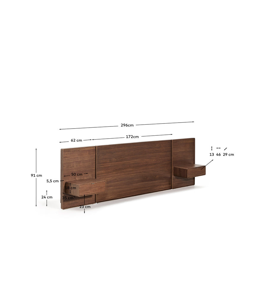 Tête de lit Norlen avec 2 tables de nuit en placage de noyer avec finition foncée et lumière LED pour lit jusqu’à 160 cm FSC Mix Credit