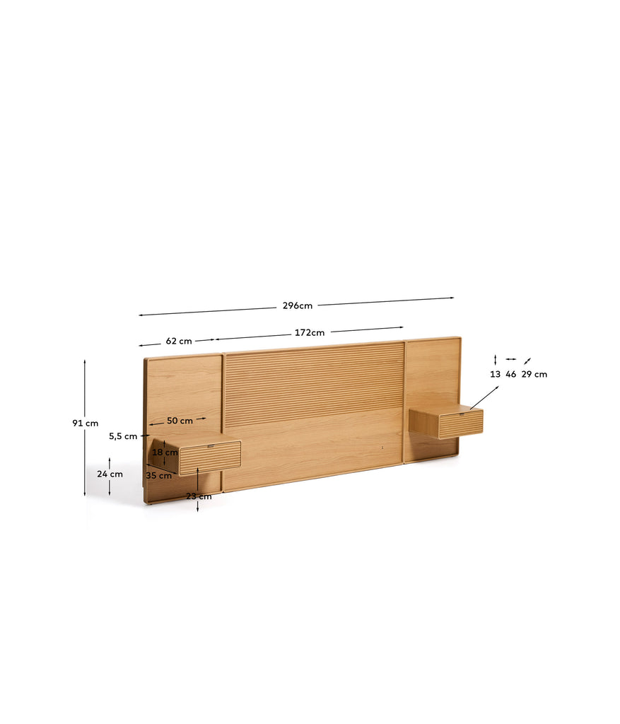 Tête de lit Norlen avec 2 tables de nuit en placage de chêne avec finition naturelle et lumière LED pour lit jusqu’à 160 cm FSC Mix Credit