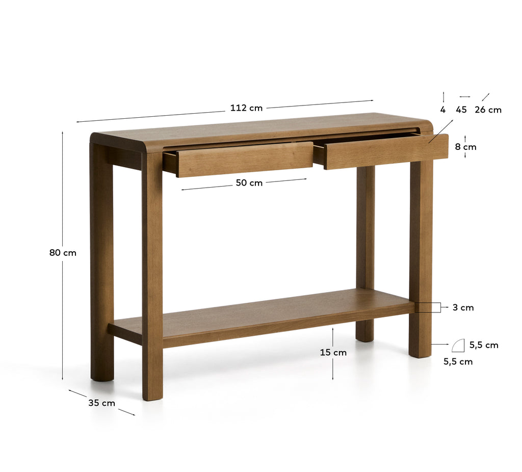 Console Arelida en placage et bois massif de chêne finition marron clair 112 x 80 cm FSC Mix Credit