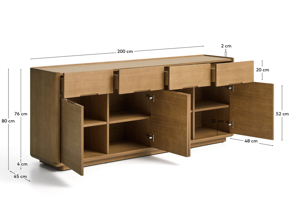 Buffet Arelida en placage et bois de chêne finition marron clair 200 x 80 cm FSC Mix Credit