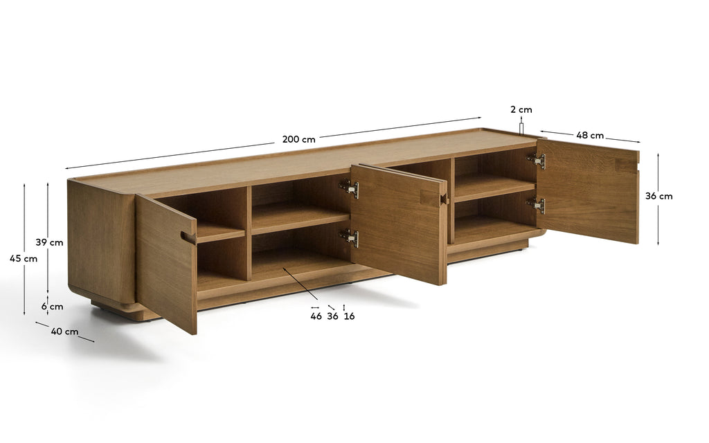 Meuble TV Arelida en placage et bois de chêne finition marron clair 200 x 44 cm FSC Mix Credit