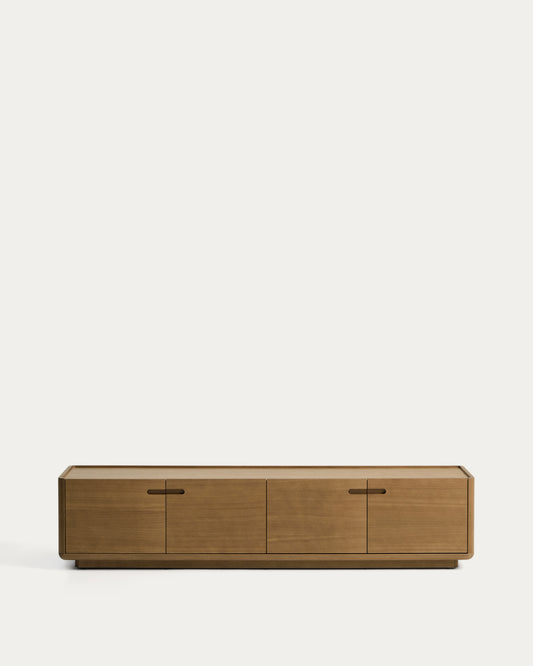 Meuble TV Arelida en placage et bois de chêne finition marron clair 200 x 44 cm FSC Mix Credit