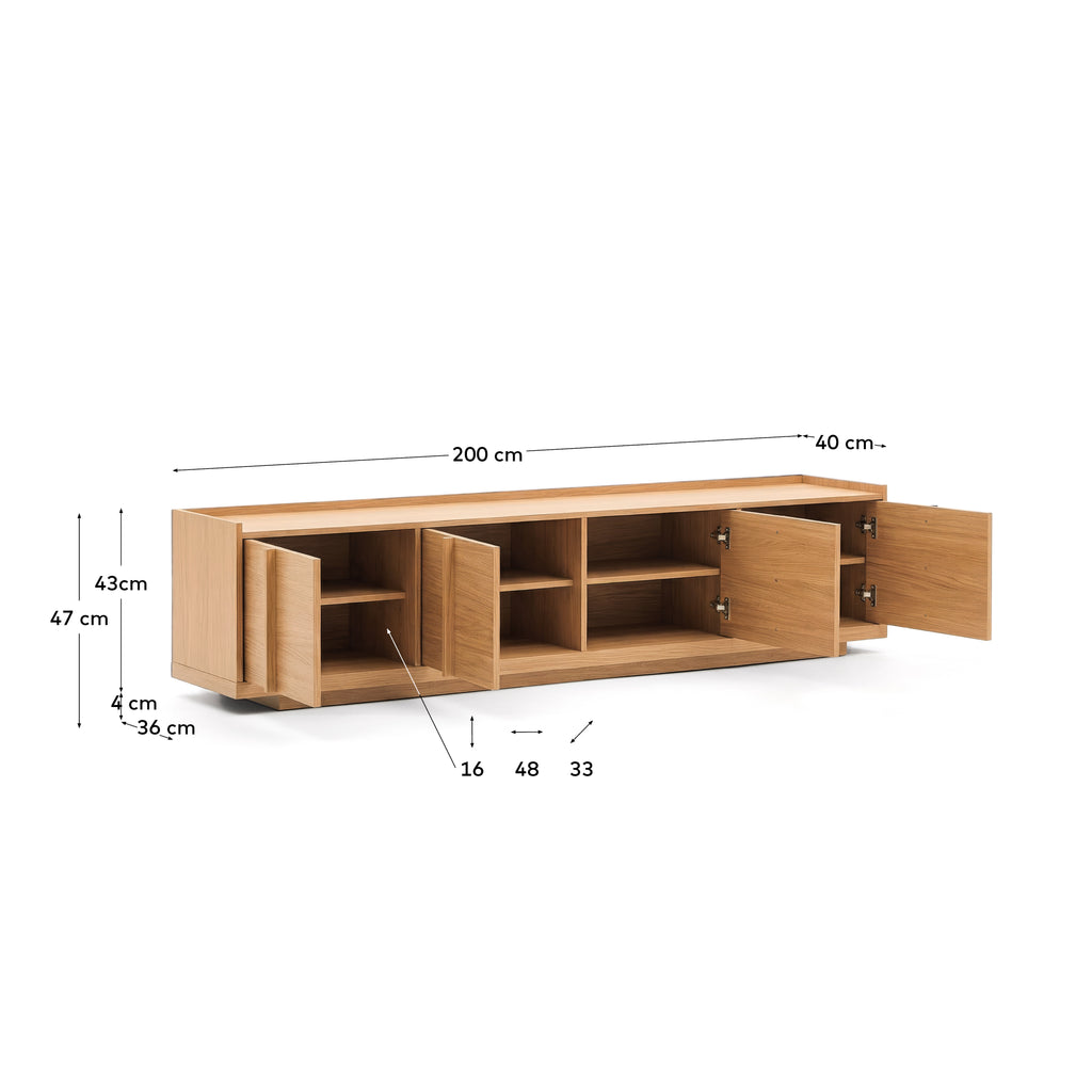 Meuble TV Onix en placage de chêne finition ton naturel 200 x 45 cm FSC Mix Credit