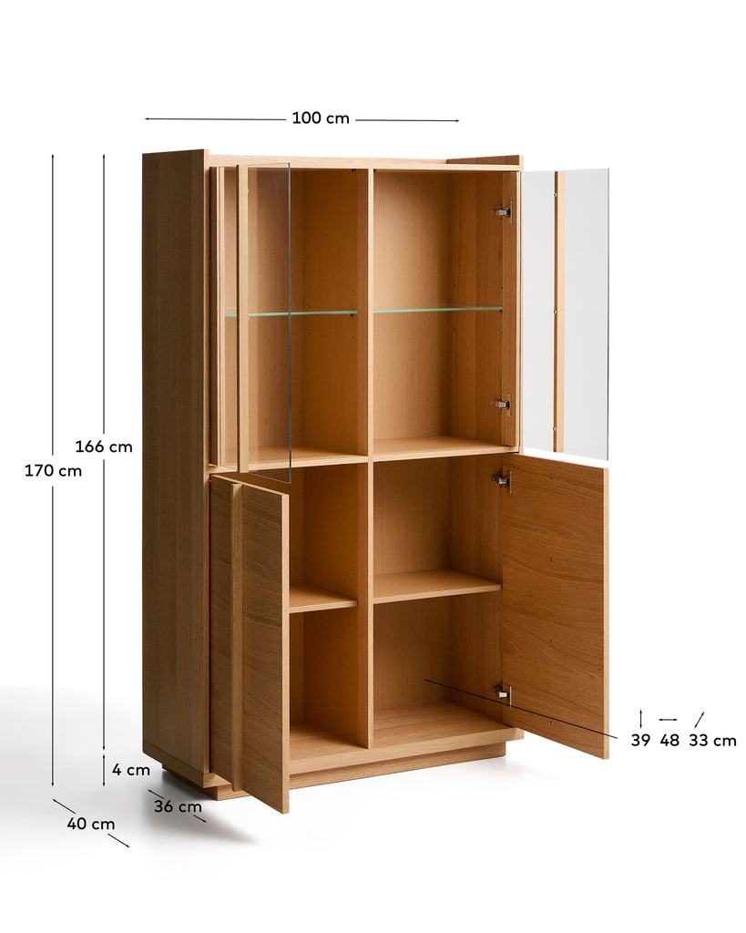 Vitrine Onix en bois de chêne et placage de chêne finition ton naturel 100 x 170 cm FSC Mix Credit
