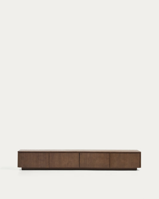 Meuble TV Helvine 4 tiroirs en placage de frêne avec finition ton noyer 200 x 30 cm FSC 100 %