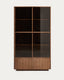 Vitrine Helvine 4 portes et 2 tiroirs en placage de frêne avec finition ton noyer et verre trempé 100 x 174 cm FSC 100 %