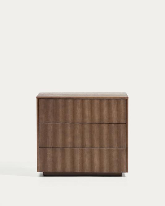 Commode Helvine à 3 tiroirs en placage de frêne avec finition ton noyer 90 x 78 cm FSC 100 %