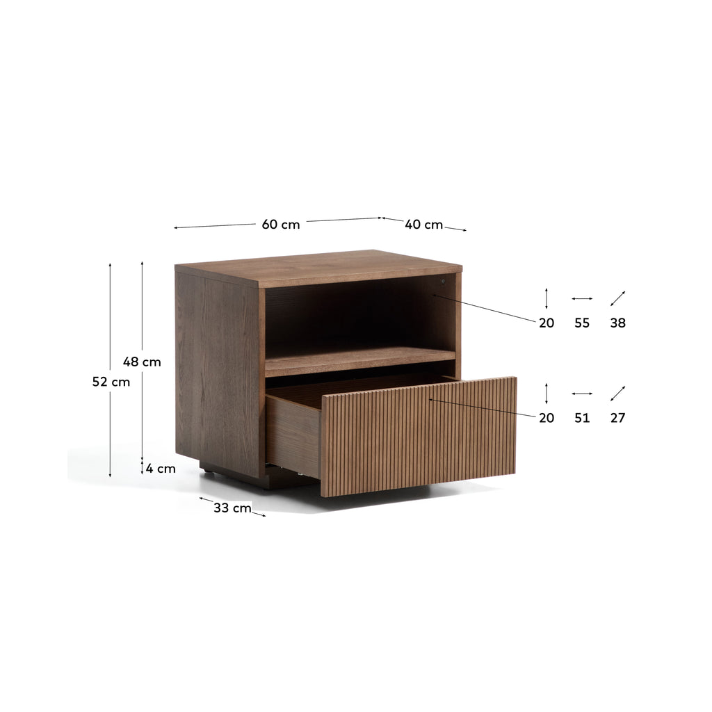 Table de nuit Helvine en placage de frêne avec finition ton noyer 60 x 52 cm FSC 100 %