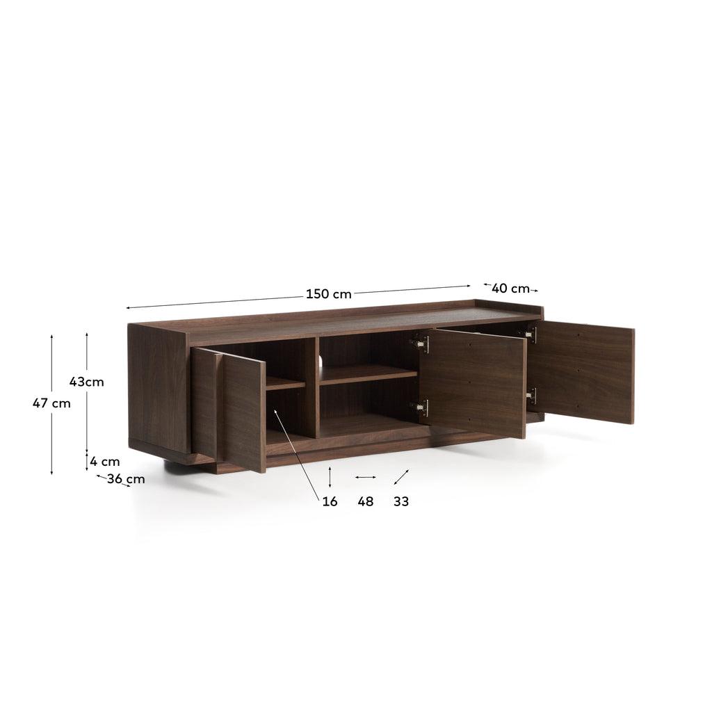Meuble TV Onix en placage de noyer finition foncée 150 x 47 cm FSC Mix Credit