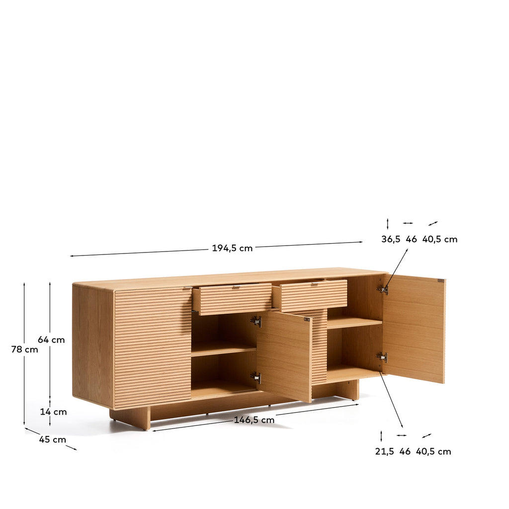 Buffet Norlen 4 portes et 2 tiroirs en placage de chêne avec finition naturelle FSC Mix Credit 194,5 x 78 cm