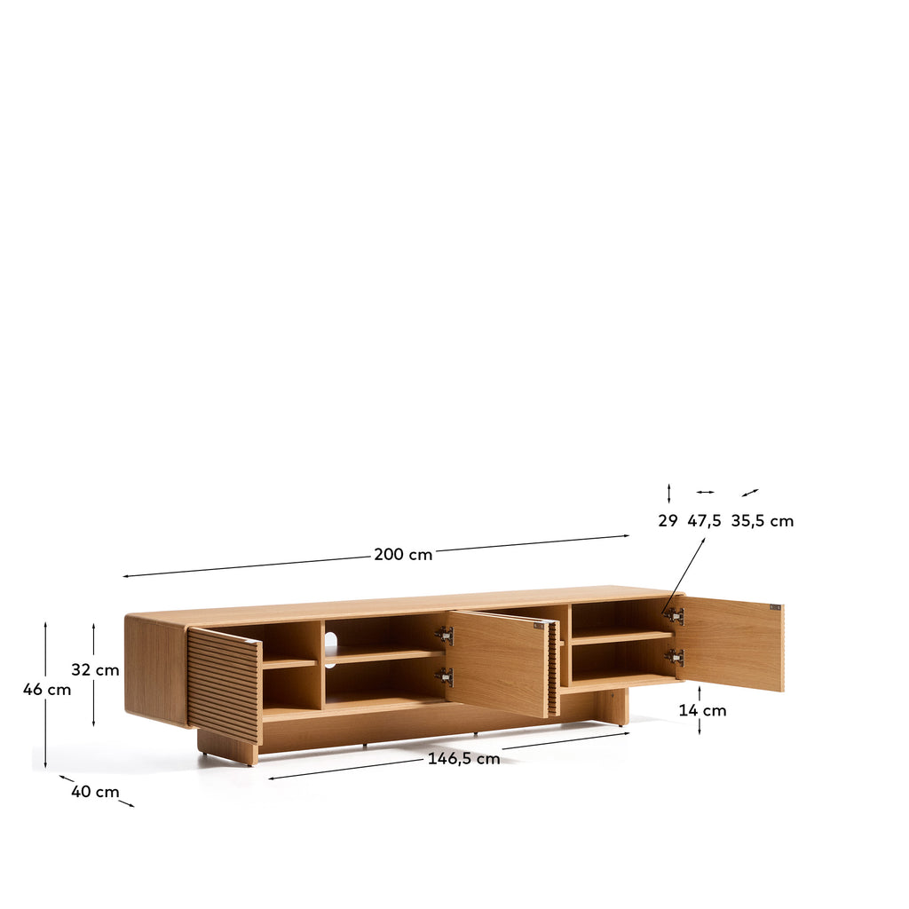 Meuble TV Norlen 4 portes en placage de chêne avec finition naturelle FSC Mix Credit 200 x 46 cm