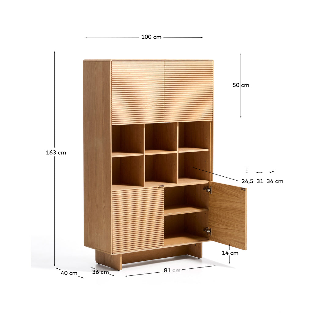 Buffet haut Norlen 4 portes en placage de chêne avec finition naturelle FSC Mix Credit 100 x 163 cm