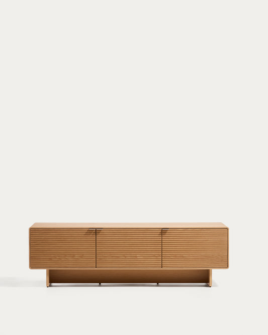 Meuble TV Norlen 3 portes en placage de chêne avec finition naturelle FSC Mix Credit 150 x 40 cm