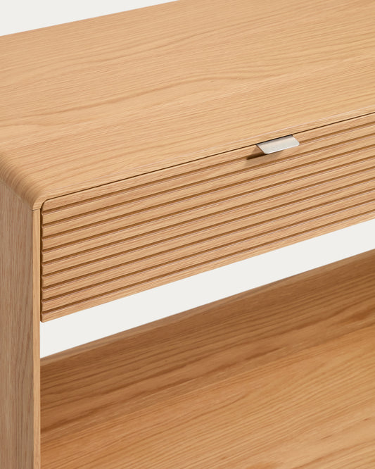 Console Norlen 2 tiroirs et 1 étagère en placage de chêne avec finition naturelle FSC Mix Credit 120 x 81 cm