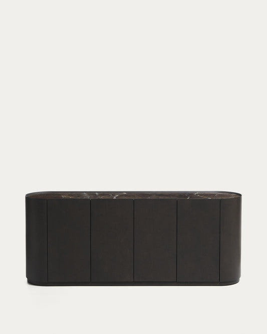 Buffet Nemore 4 portes en placage de chêne et plateau en céramique avec effet marbre Emperador FSC Mix Credit 200 x 45 cm