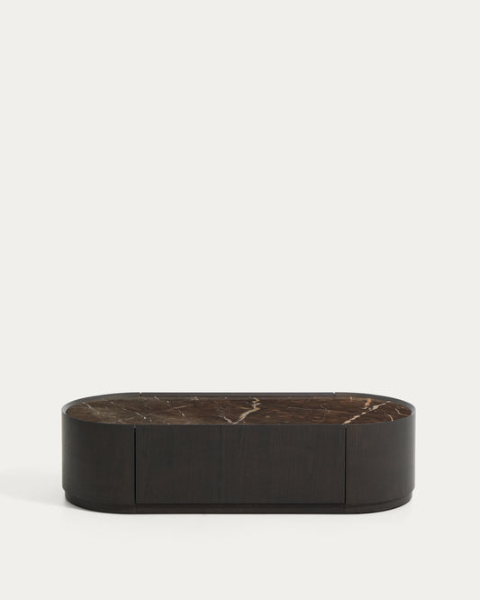 Table basse Nemore 1 tiroir en placage de chêne et plateau en céramique avec effet marbre Emperador FSC Mix Credit 140 x 60 cm