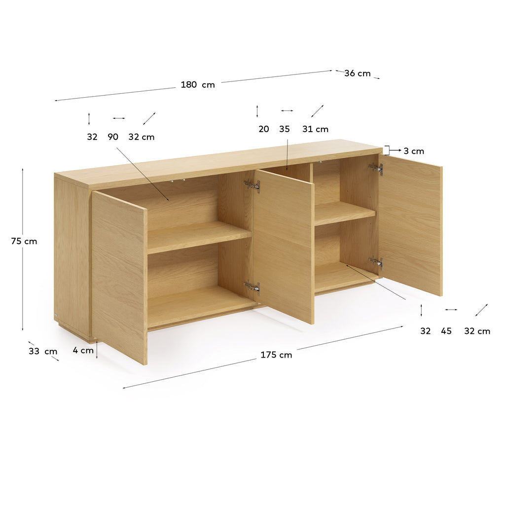 Buffet Abilen 3 portes en placage de chêne 180 x 75 cm FSC 100%