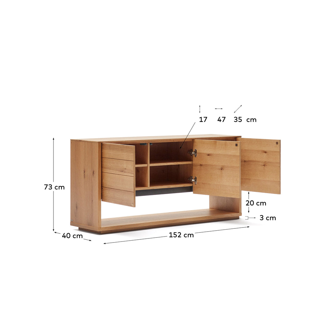Buffet Alguema 3 portes en placage de chêne finition naturelle 151 x 73 cm