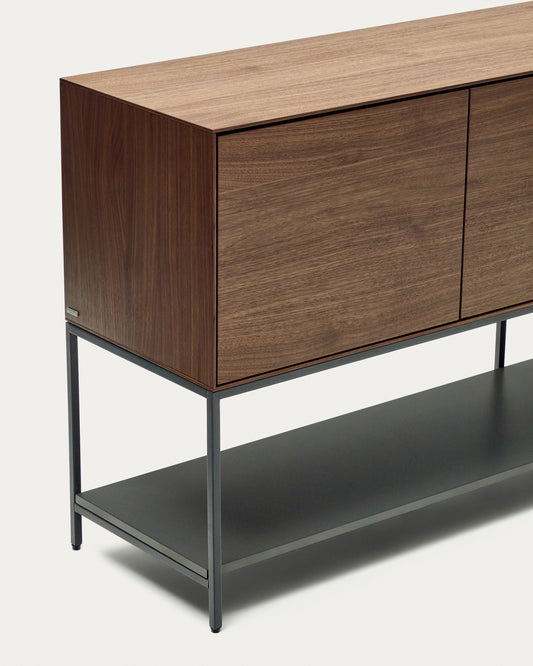 Buffet Vedrana 3 portes placage de noyer et pieds en acier noir 195 x 80 cm