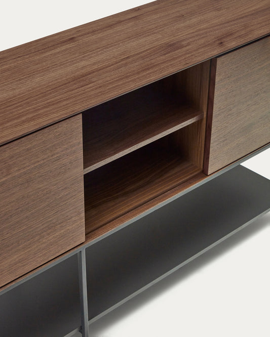 Buffet Vedrana 3 portes placage de noyer et pieds en acier noir 195 x 80 cm