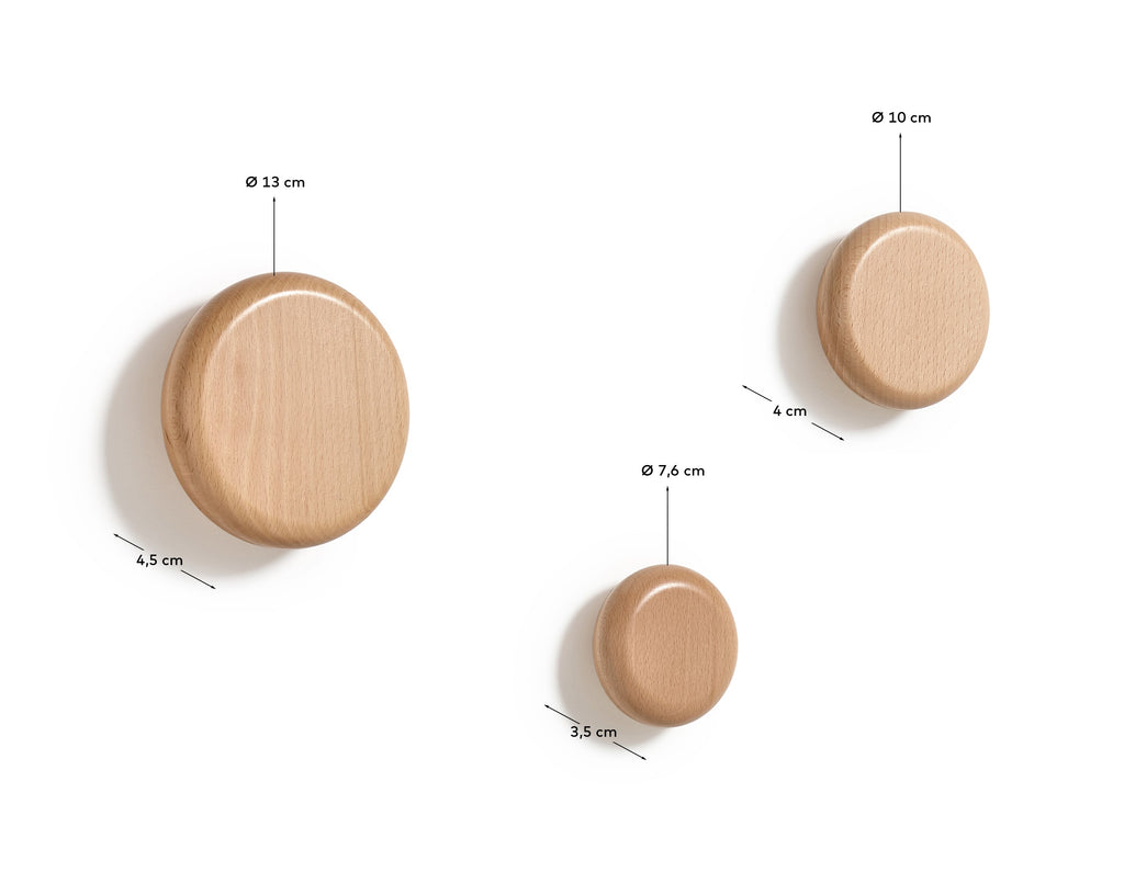Lot de 3 patères Nadue en bois de hêtre finition naturelle