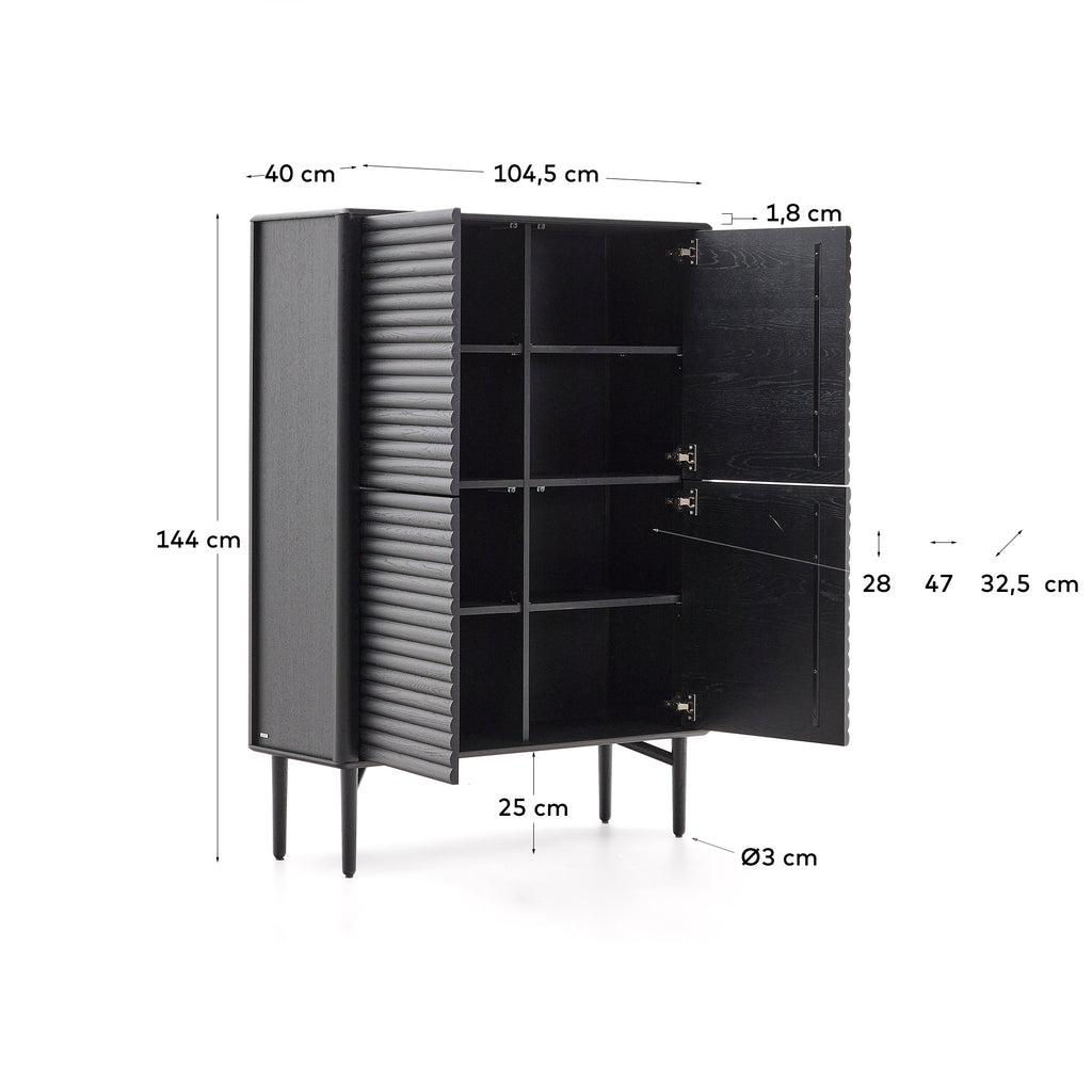 Buffet haut Lenon 4 portes bois et placage de chêne noir 104,5x144 cm FSC Mix Credit