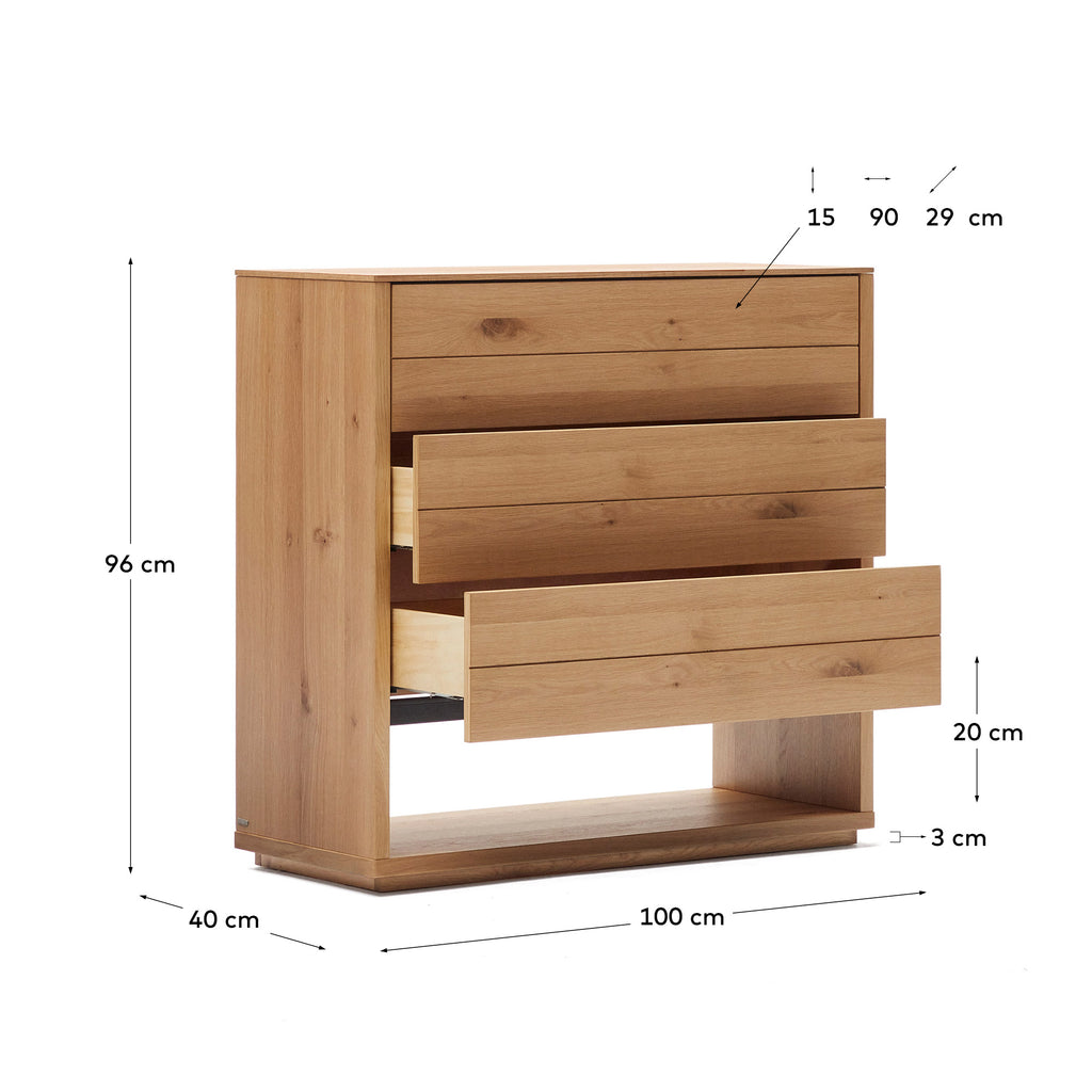 Commode Alguema 3 tiroirs en placage de chêne finition naturelle 100 x 97 cm