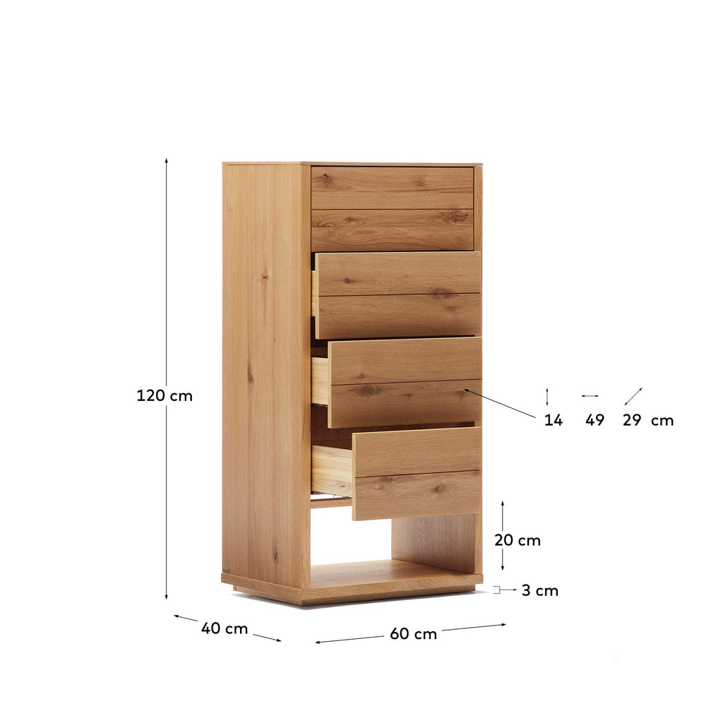 Commode Alguema 4 tiroirs en placage de chêne finition naturelle 60 x 120 cm