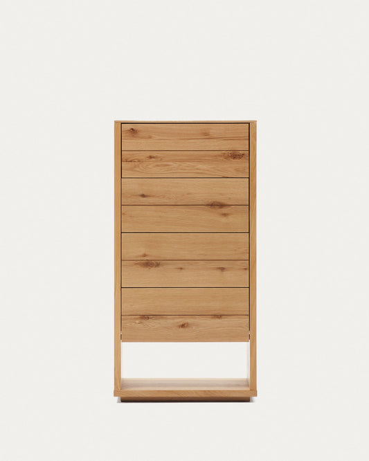 Commode Alguema 4 tiroirs en placage de chêne finition naturelle 60 x 120 cm