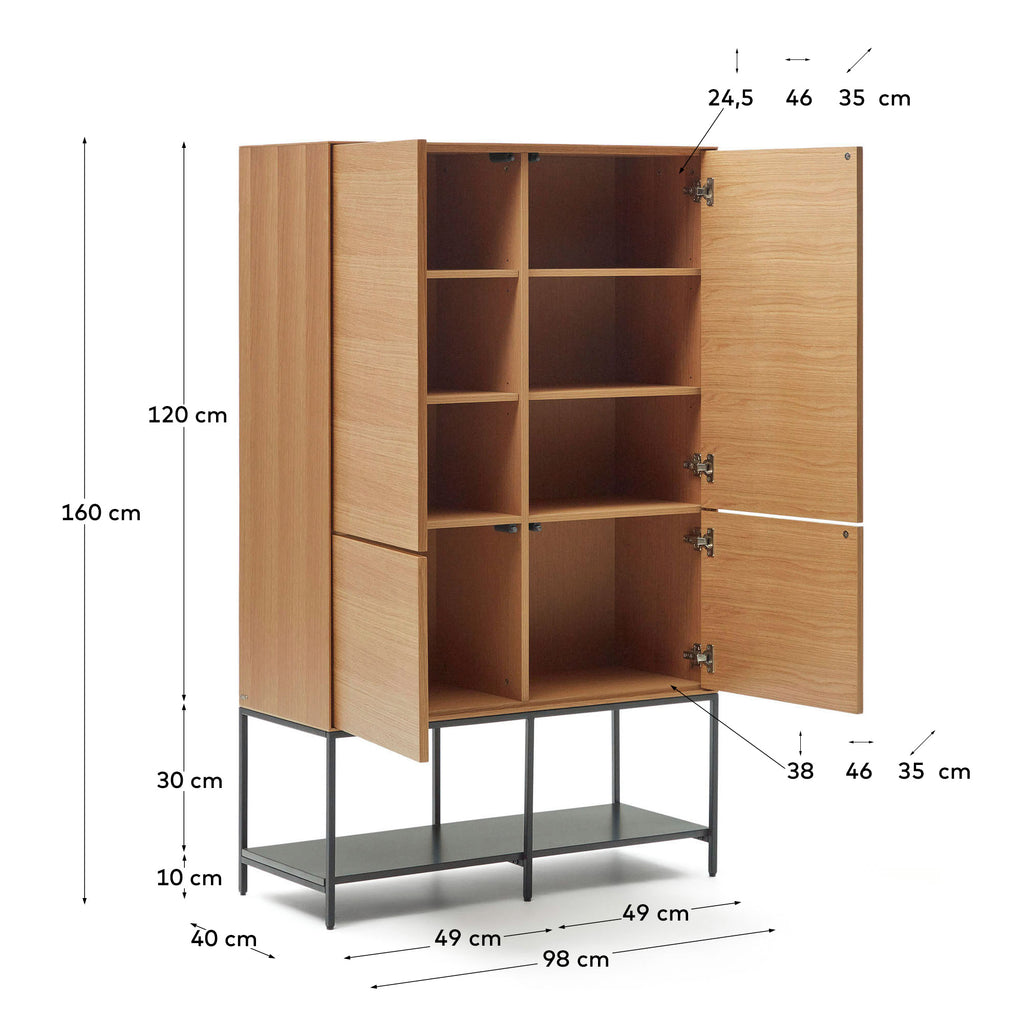 Buffet haut Vedrana 4 portes placage de chêne et pieds en acier noir 97,5 x 160 cm