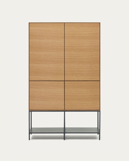 Buffet haut Vedrana 4 portes placage de chêne et pieds en acier noir 97,5 x 160 cm