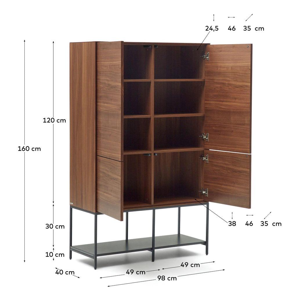 Buffet haut Vedrana 4 portes placage de noyer et pieds en acier noir 97,5 x 160 cm