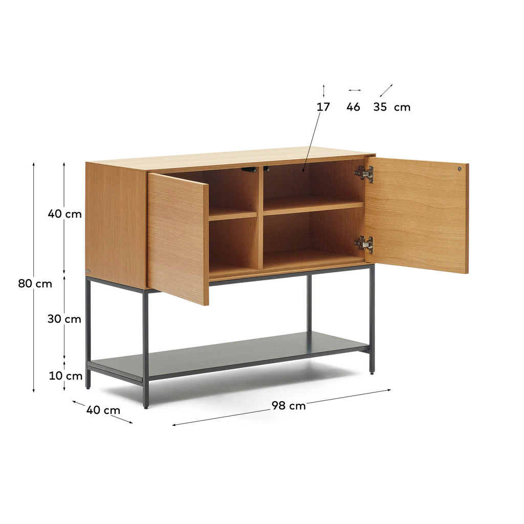 Buffet Vedrana 2 portes placage de chêne et pieds en acier noir 98 x 80 cm