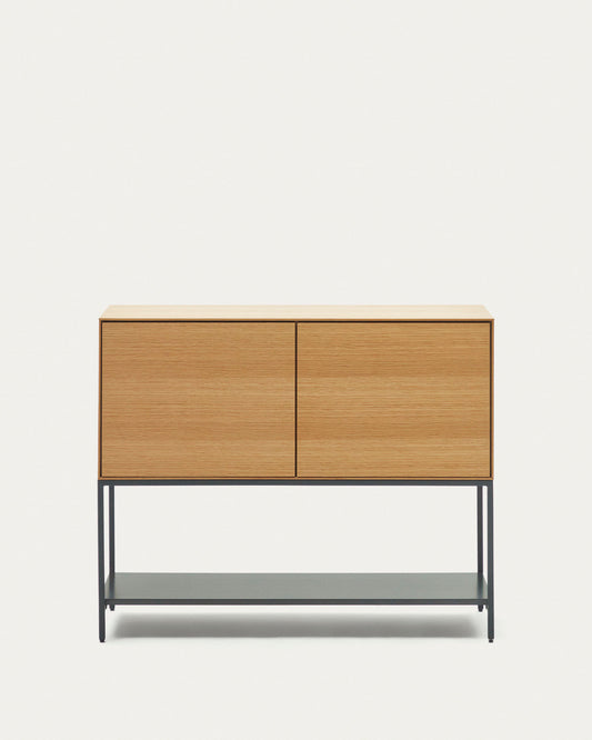 Buffet Vedrana 2 portes placage de chêne et pieds en acier noir 98 x 80 cm