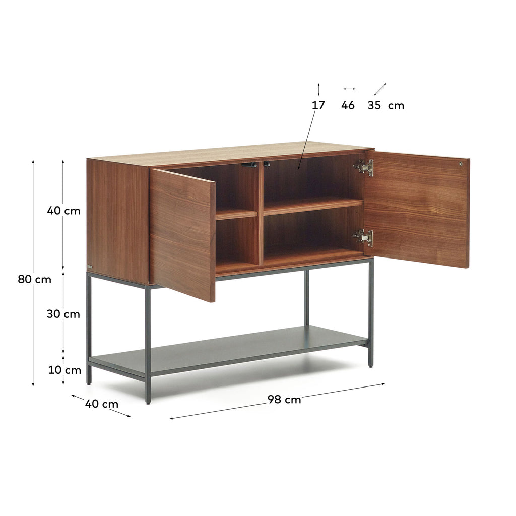 Buffet Vedrana 2 portes placage de noyer et pieds en acier noir 97,5 x 80 cm