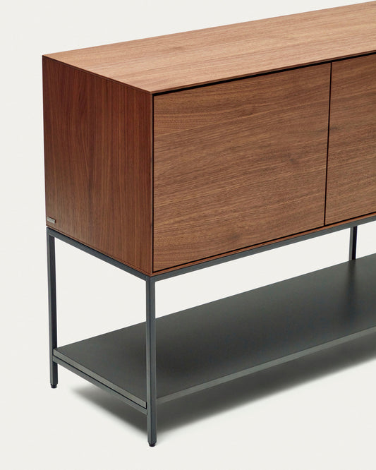 Buffet Vedrana 2 portes placage de noyer et pieds en acier noir 97,5 x 80 cm