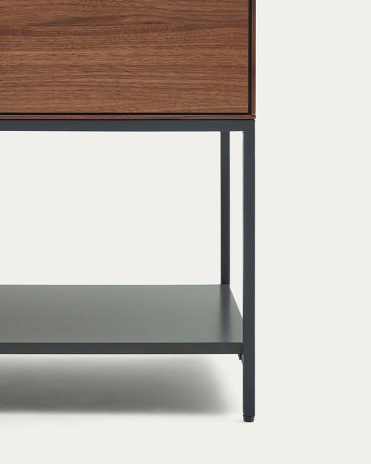 Buffet Vedrana 2 portes placage de noyer et pieds en acier noir 97,5 x 80 cm