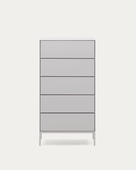 Commode Vedrana 5 tiroirs DM laqué blanc 60 x 114 cm