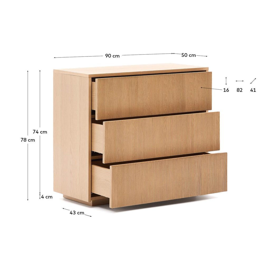 Commode Helvine 3 tiroirs en placage de chêne 90 x 78 cm FSC 100 %