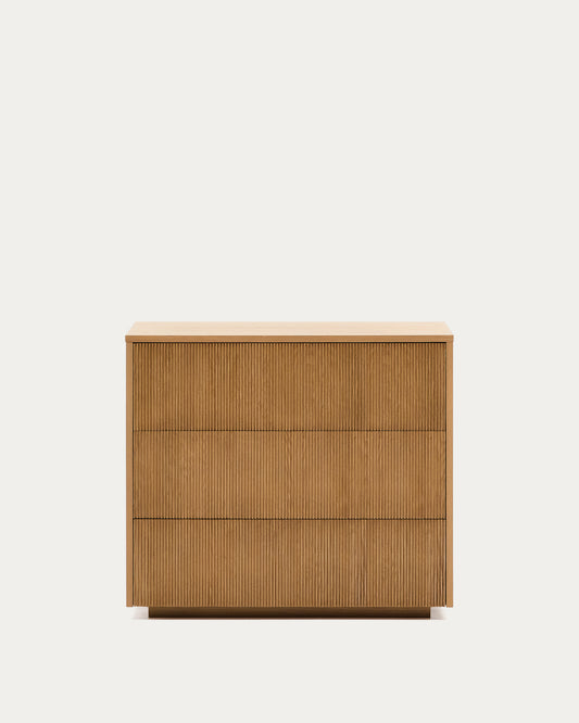 Commode Helvine 3 tiroirs en placage de chêne 90 x 78 cm FSC 100 %