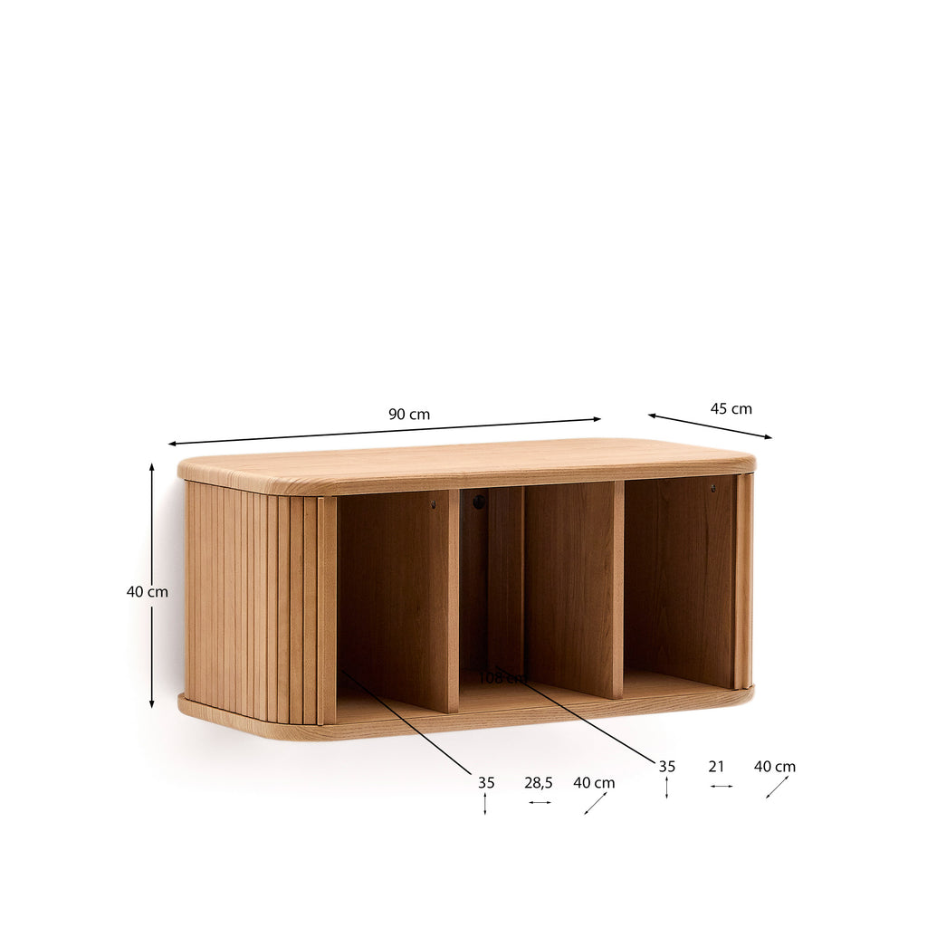 Meuble de salle de bain Mailen en placage de frêne avec finition naturelle 90 x 45 cm