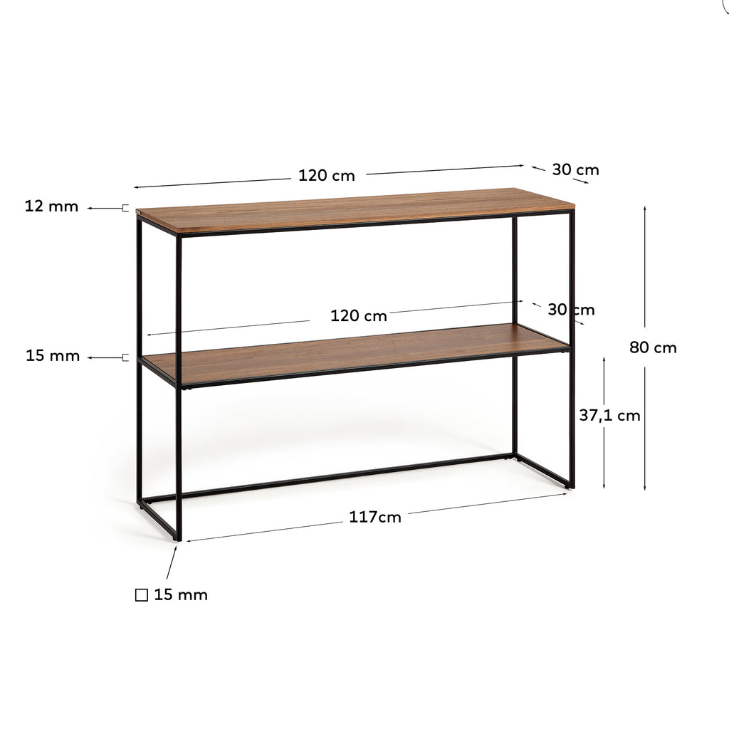 Console Yoana en placage de noyer et structure en métal noir 120 x 80 cm